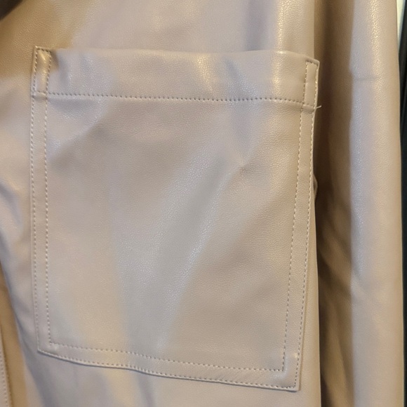 Elegant Women's Faux Leather Taupe Button Down Shirt - Picture 7 of 8